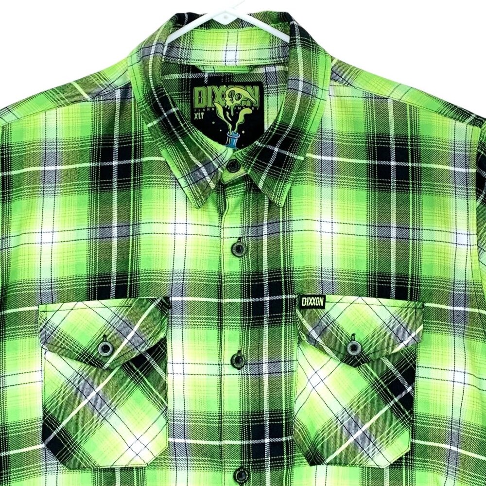 Dixxon Flannel Arsenic Long Sleeve Shirt Mens Neon Green Black Plaid XLT